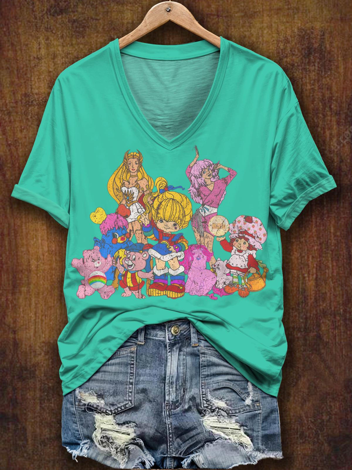 Vintage 80s Cartoon V-Neck Short Sleeve T-Shirt
