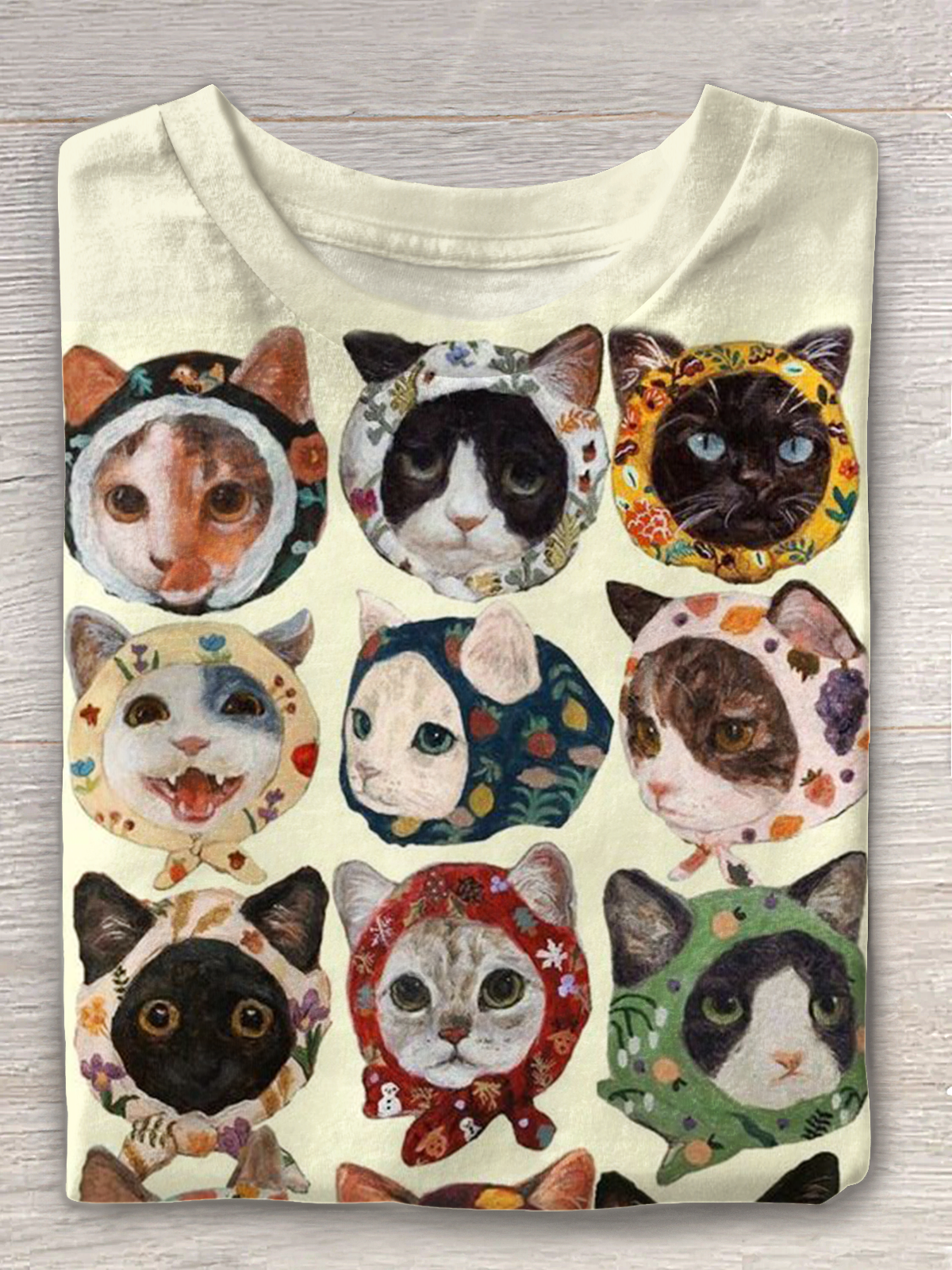 Abstract Funny Cat Art Crew Neck T-shirt