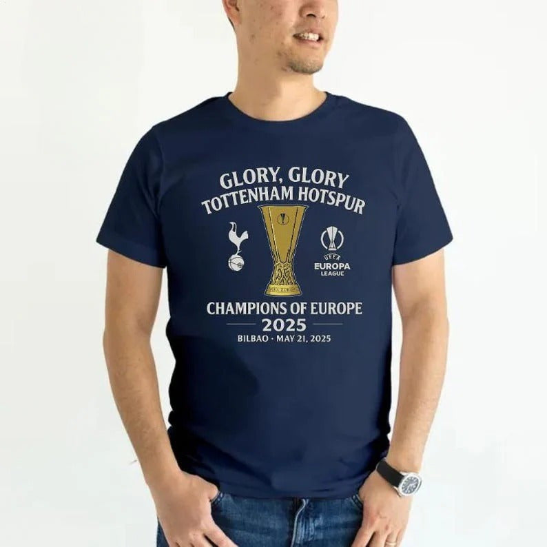 Tottenham Hotspur Europa League Champions 2025 Round Neck Short Sleeve Men's T-shirt