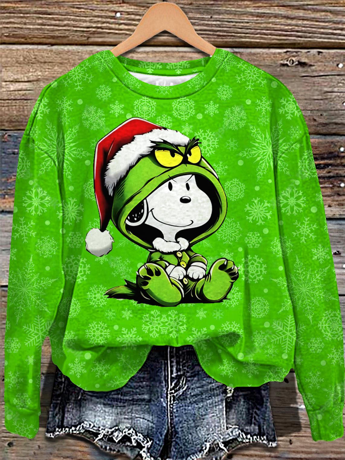Christmas Grinch Snoopy Printed Long Sleeve Casual Top