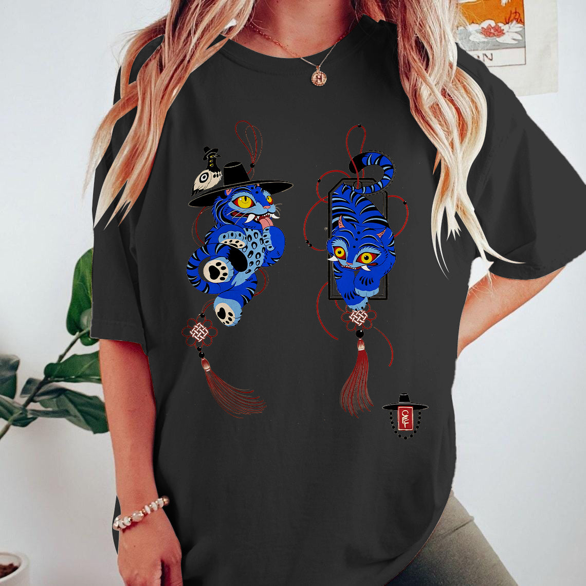Demon Cat Derpy Crew Neck T-shirt