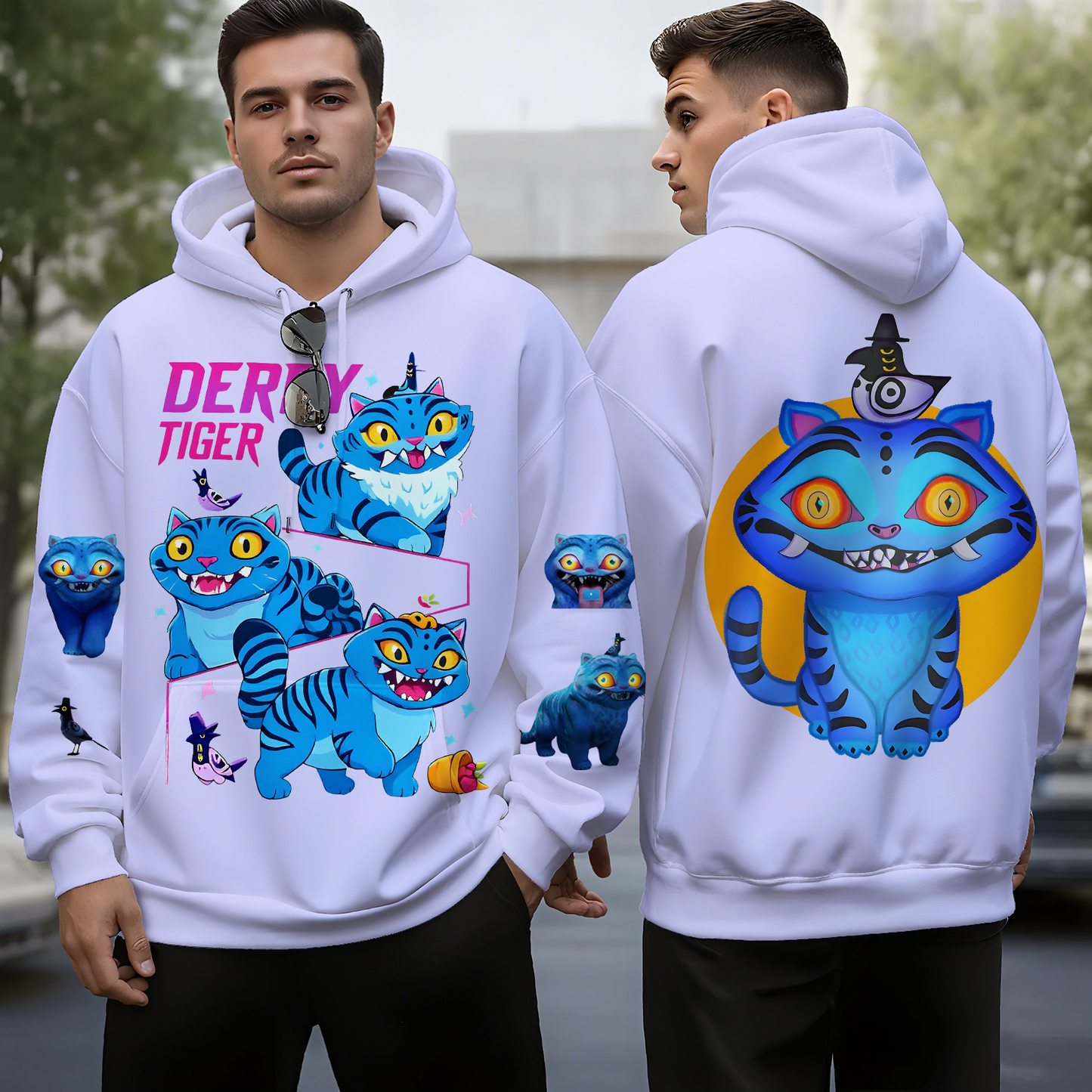Demon Hunter Tiger Unisex Long Sleeve Hooded Pocket Sweatshirt
