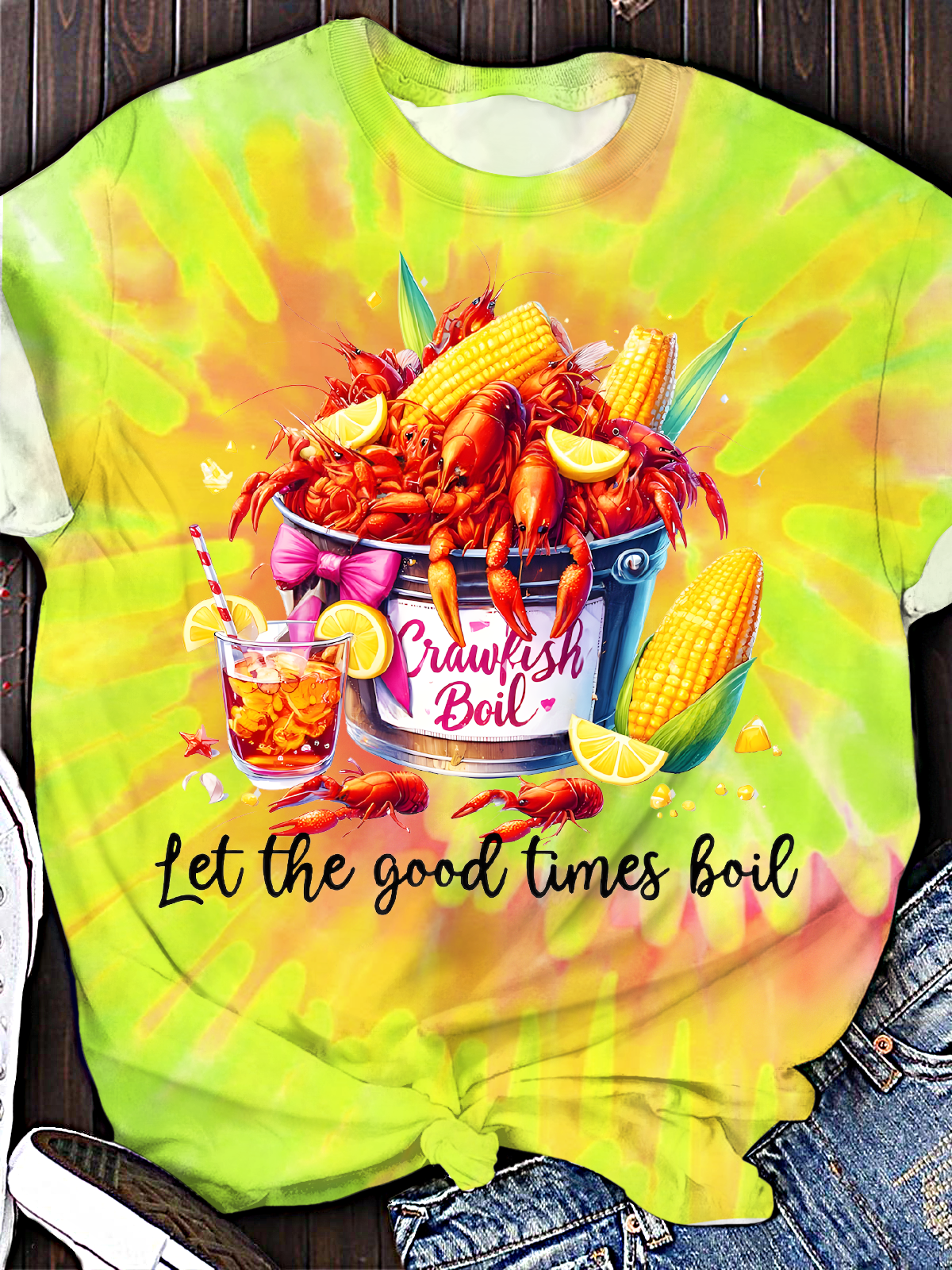ザリガニ水彩クルーネックTシャツ