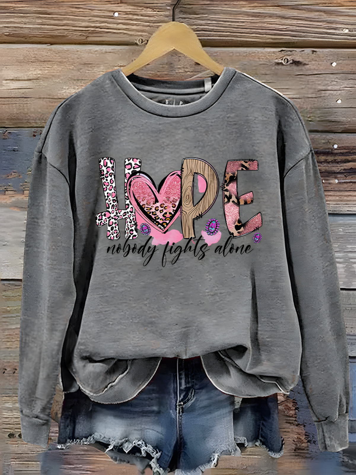 Hope Nobody Fights Alone Printed Long Sleeve Casual Top