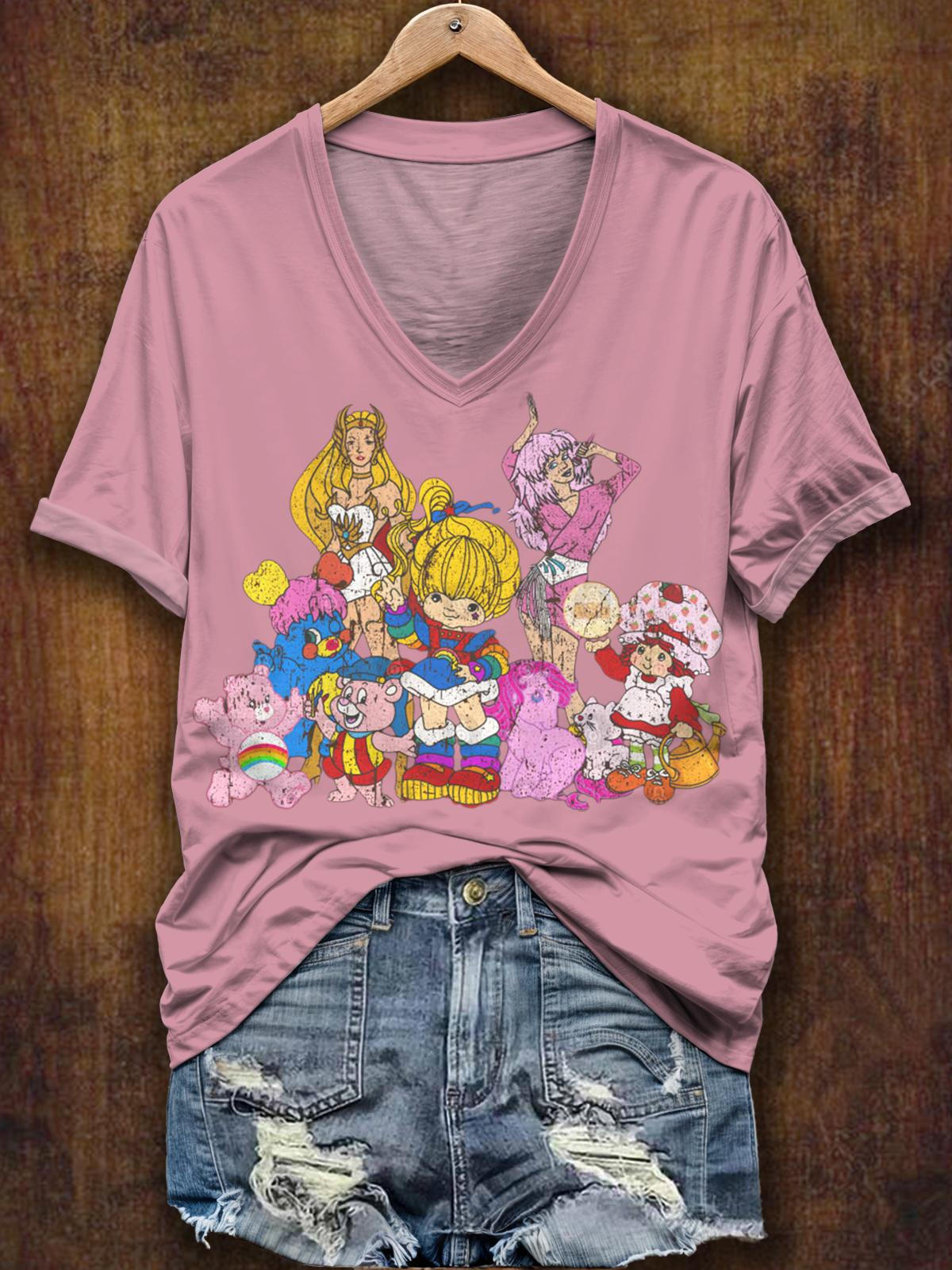Vintage 80s Cartoon V-Neck Short Sleeve T-Shirt