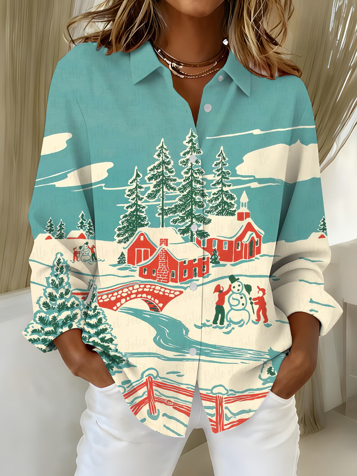 Women's Retro Winter Christmas Printed Casual Shirt