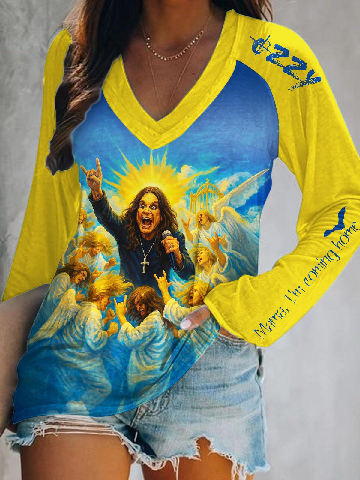 Ozzy Osbourne Print V-Neck Long Sleeve Top