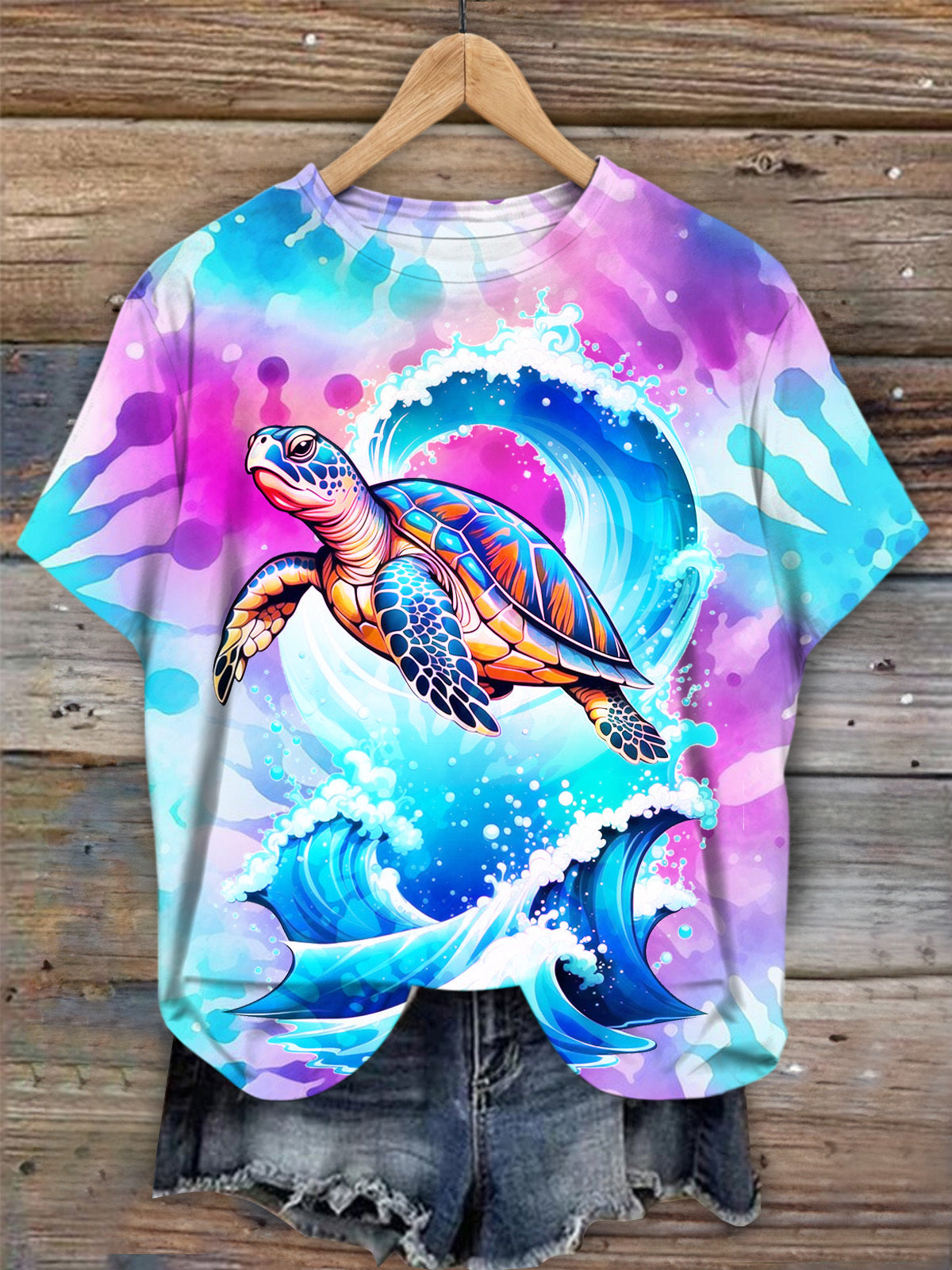 T-shirt ras du cou imprimé vacances tortues