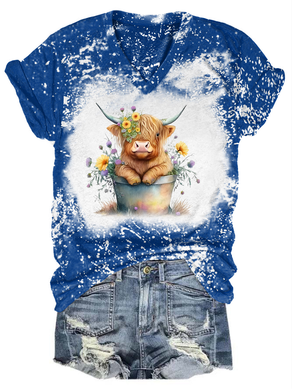 T-shirt col V tie-dye motif vache Highland pour bébé