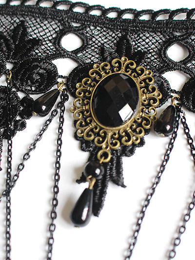 Gothic Lace Chain Tassel Choker