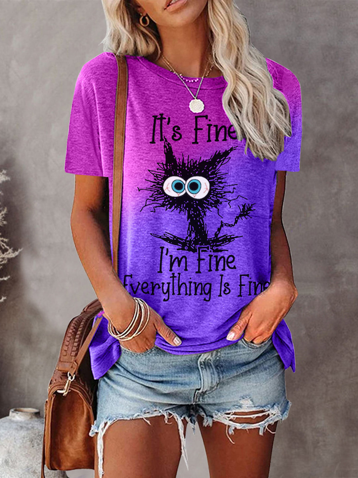 T-shirt décontracté tie-dye avec motif chat drôle, ça va, je vais bien