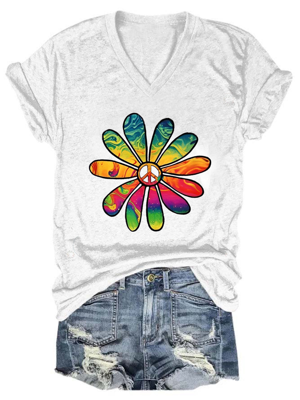 T-shirt col V uni Daisy Peace