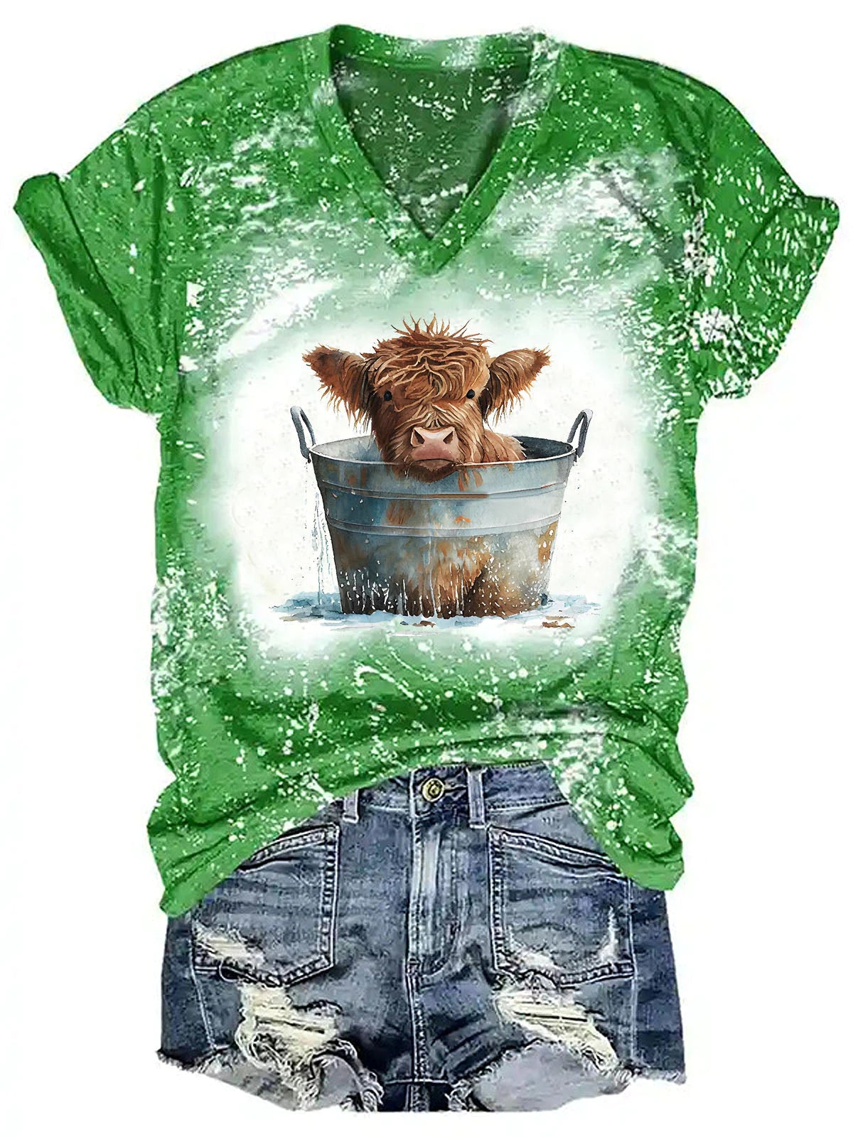 T-shirt tie-dye à imprimé vache humoristique pour femme