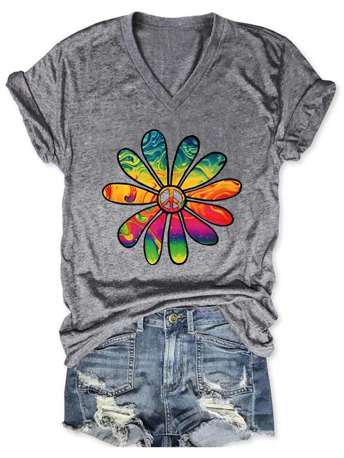 T-shirt col V uni Daisy Peace