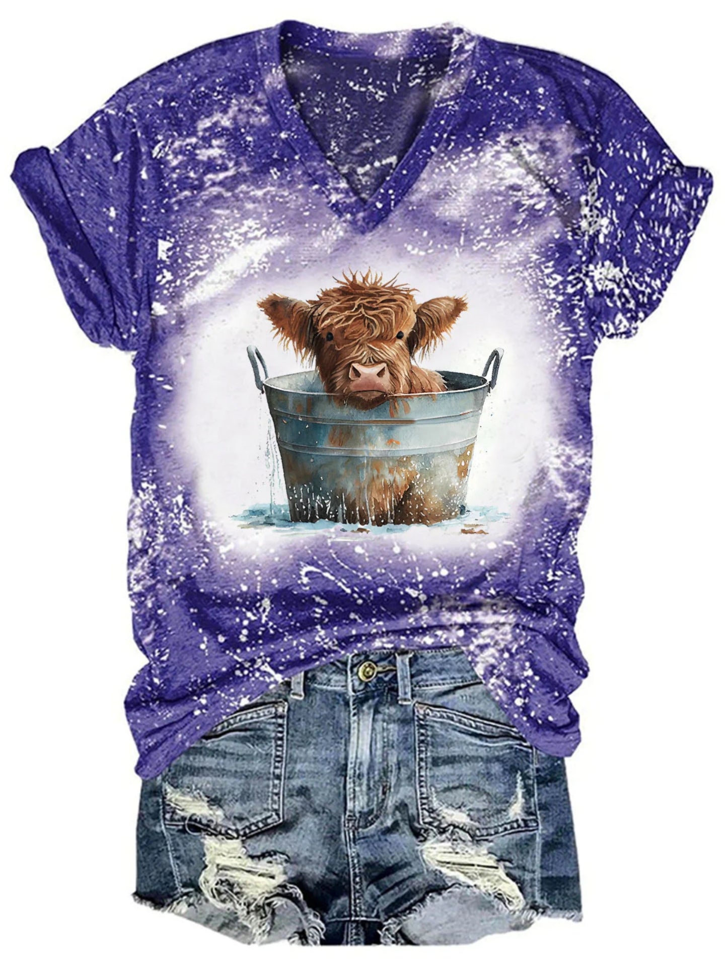 T-shirt tie-dye à imprimé vache humoristique pour femme