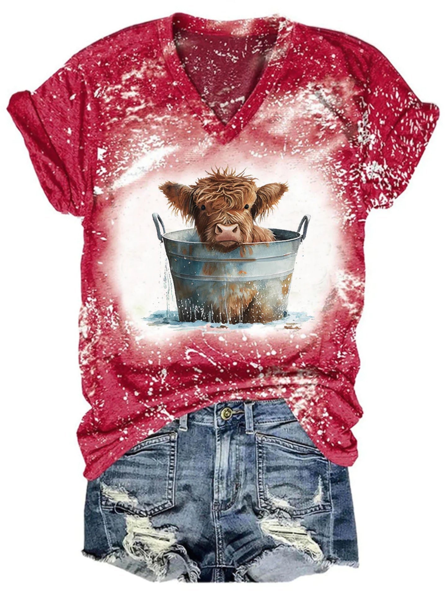 T-shirt tie-dye à imprimé vache humoristique pour femme