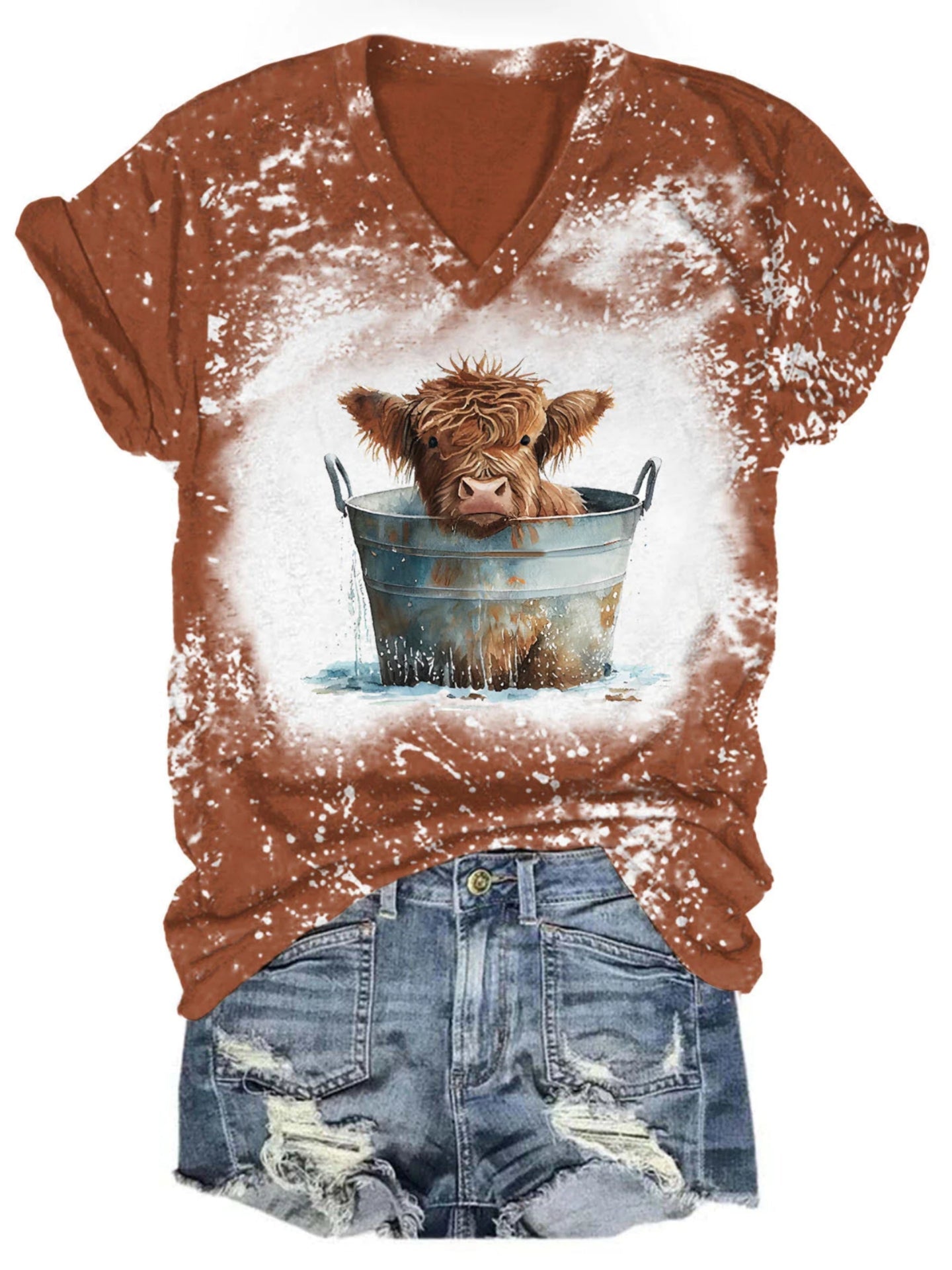 T-shirt tie-dye à imprimé vache humoristique pour femme