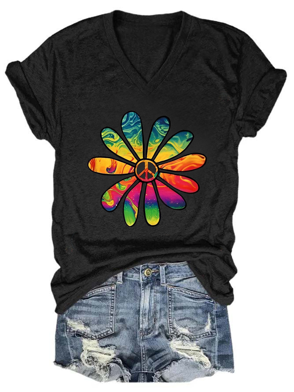 T-shirt col V uni Daisy Peace