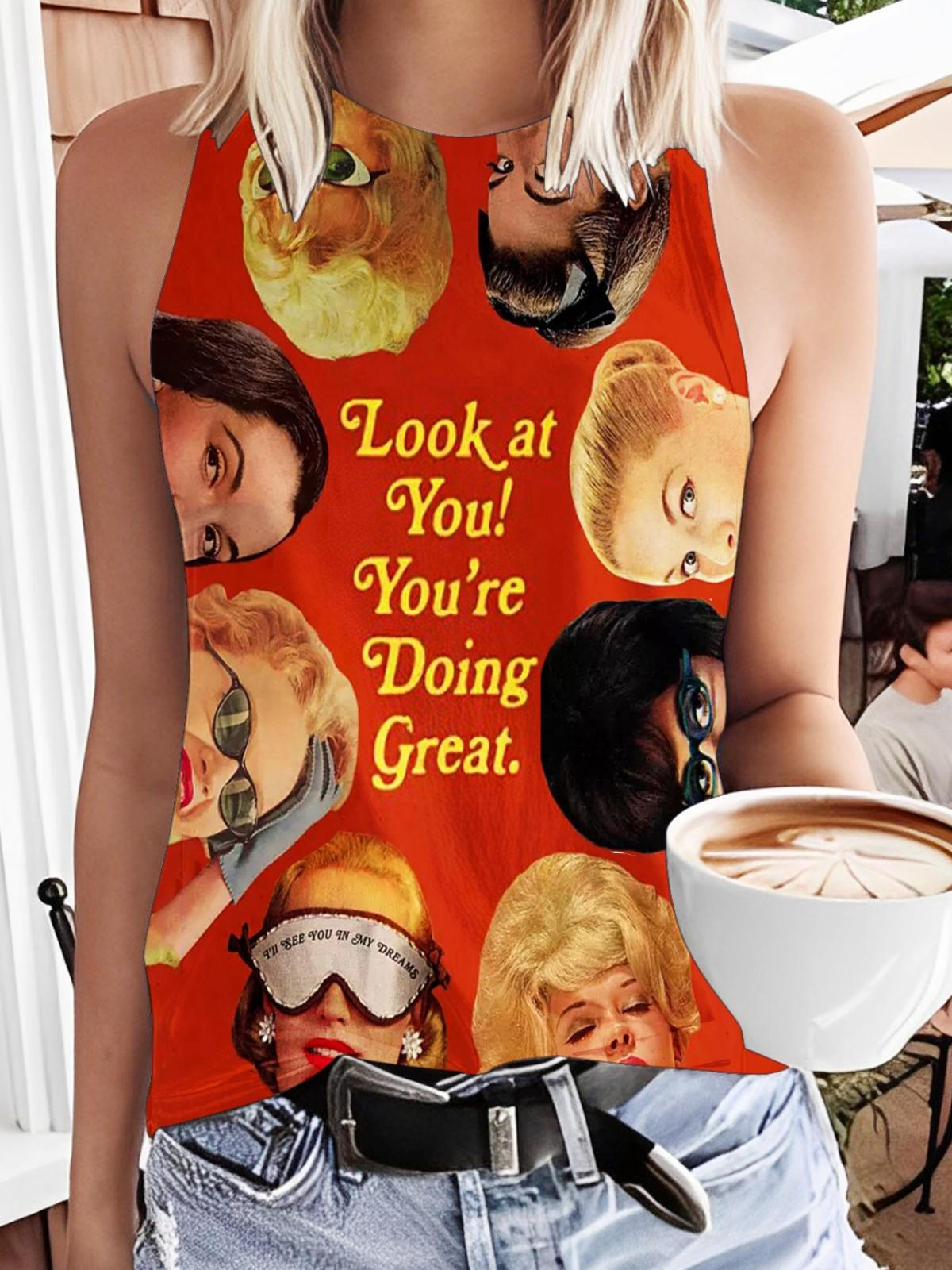 Look At You Print Casual Sleeveless Top