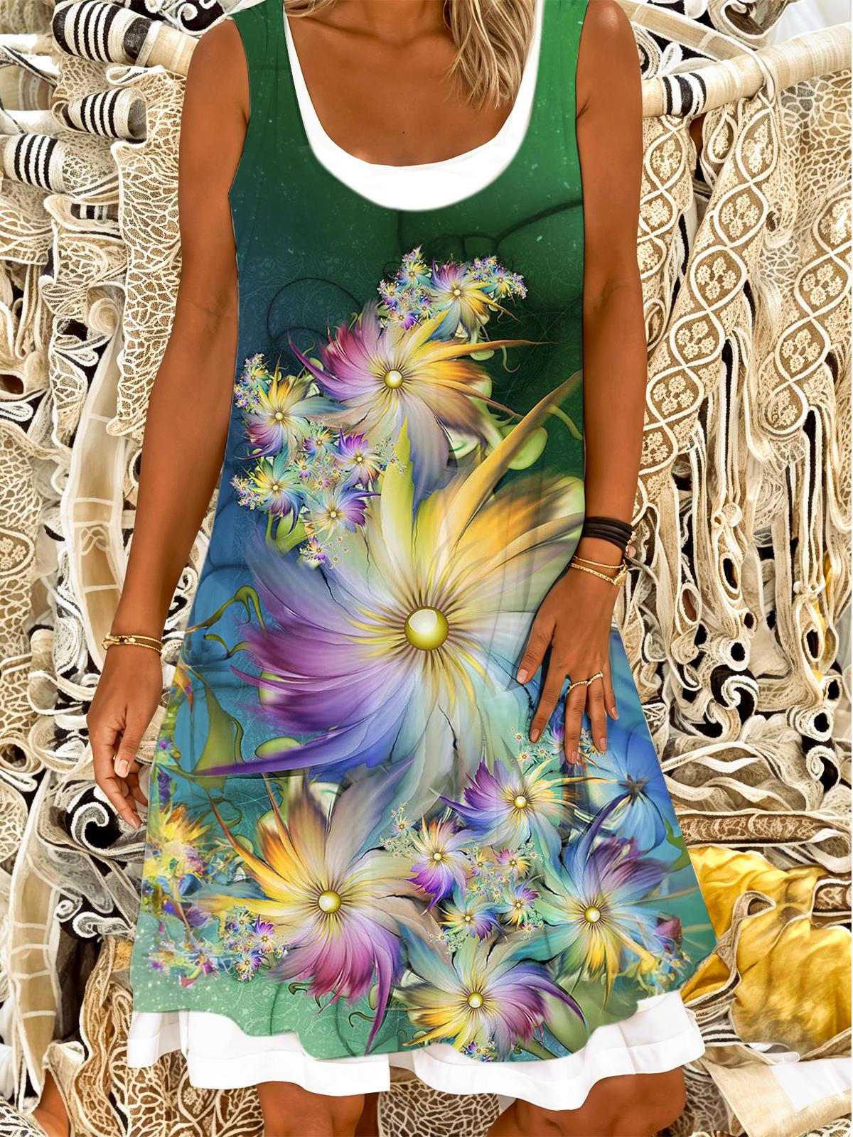 Pastell Blumen Damen Falsch Zwei Kleid