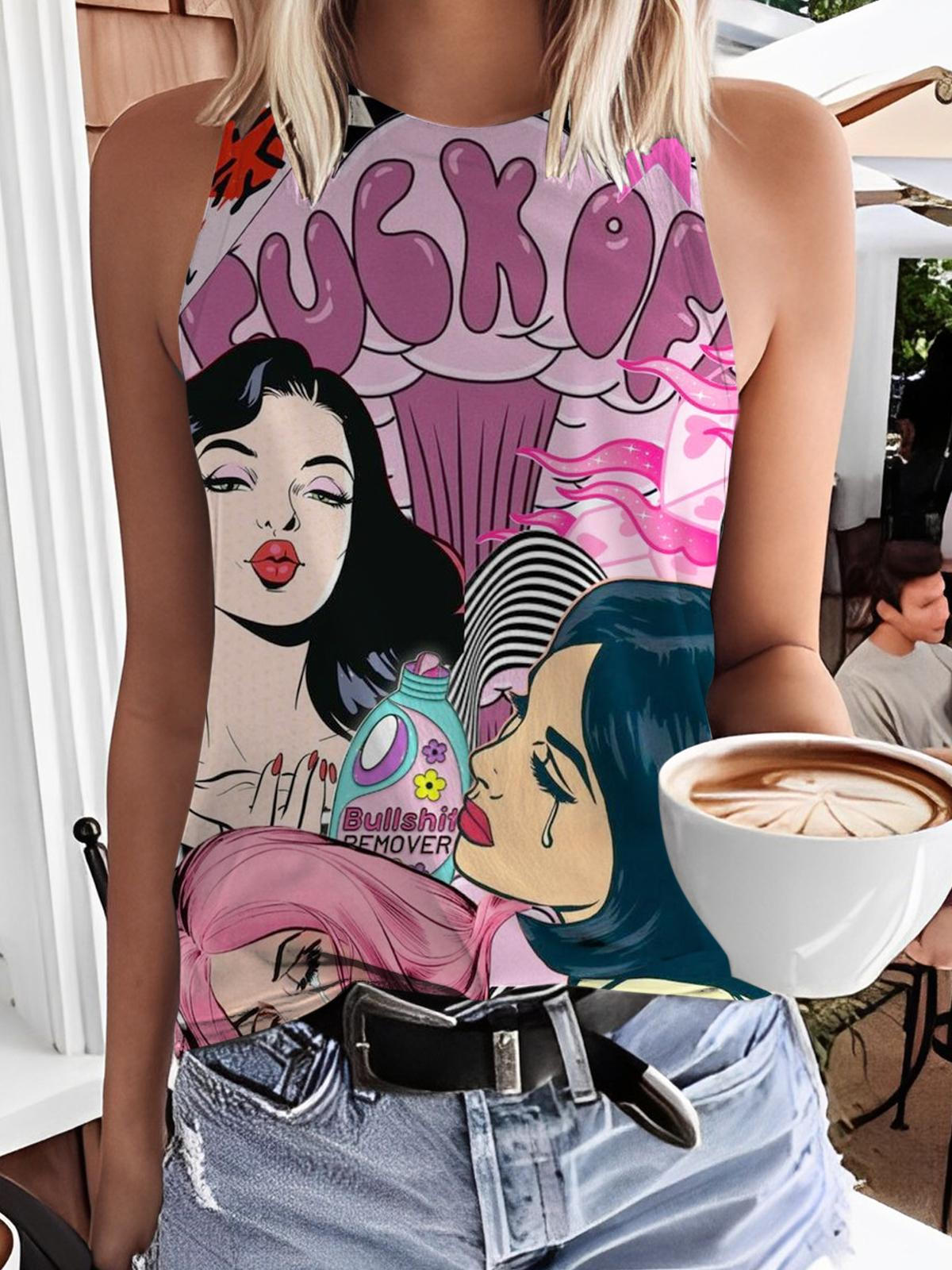 Damen American Retro Casual Printed Tank