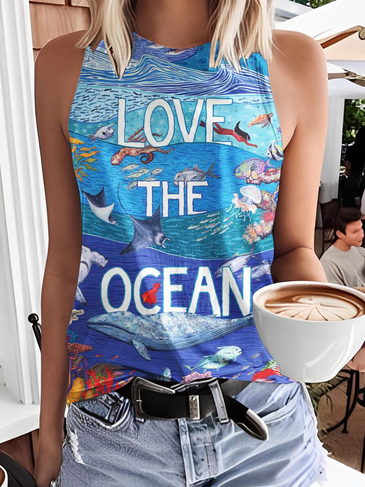 Lässiges ärmelloses Top mit „Love The Ocean“-Print