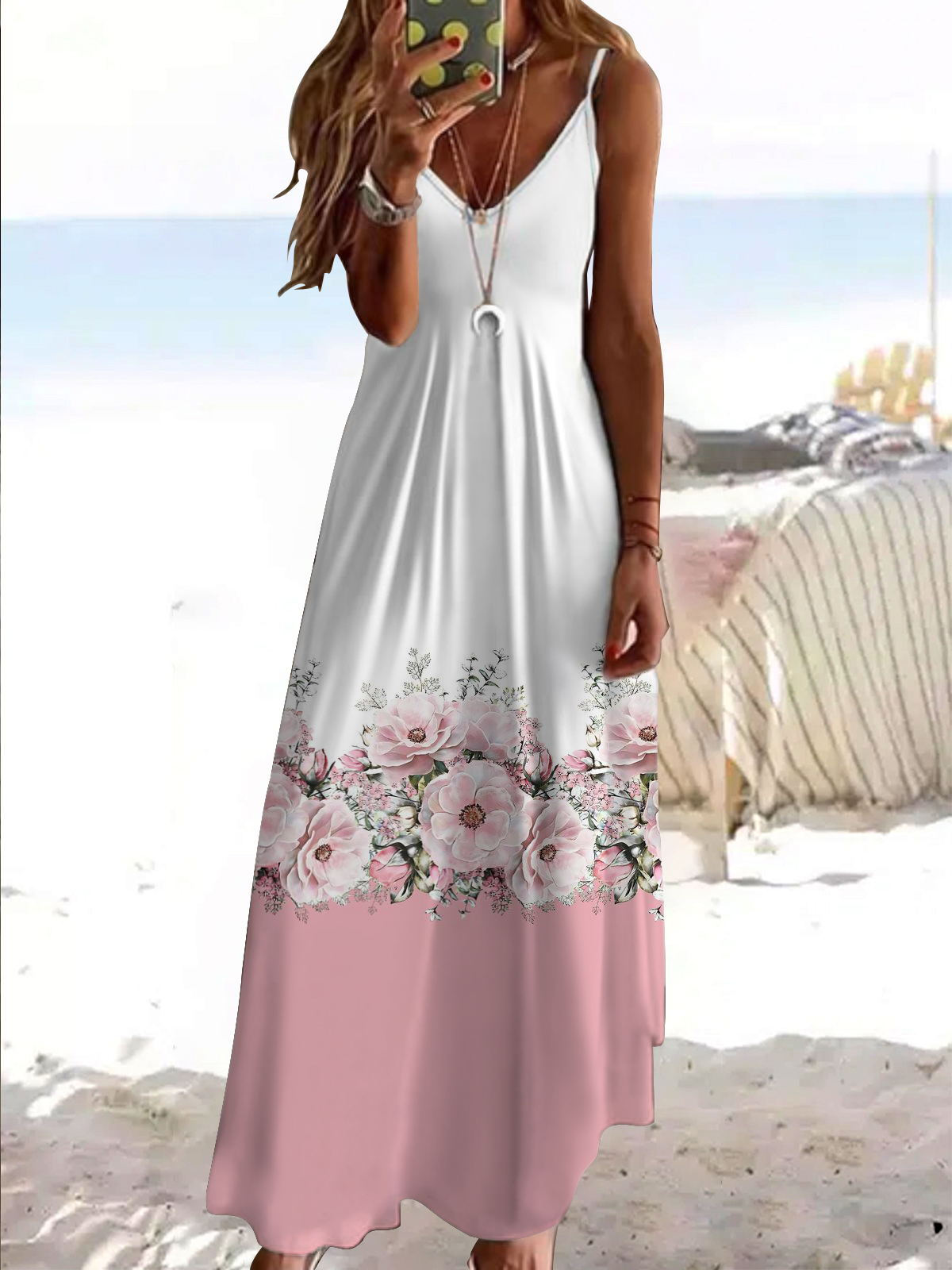 Robe fleurie sans manches à col en V