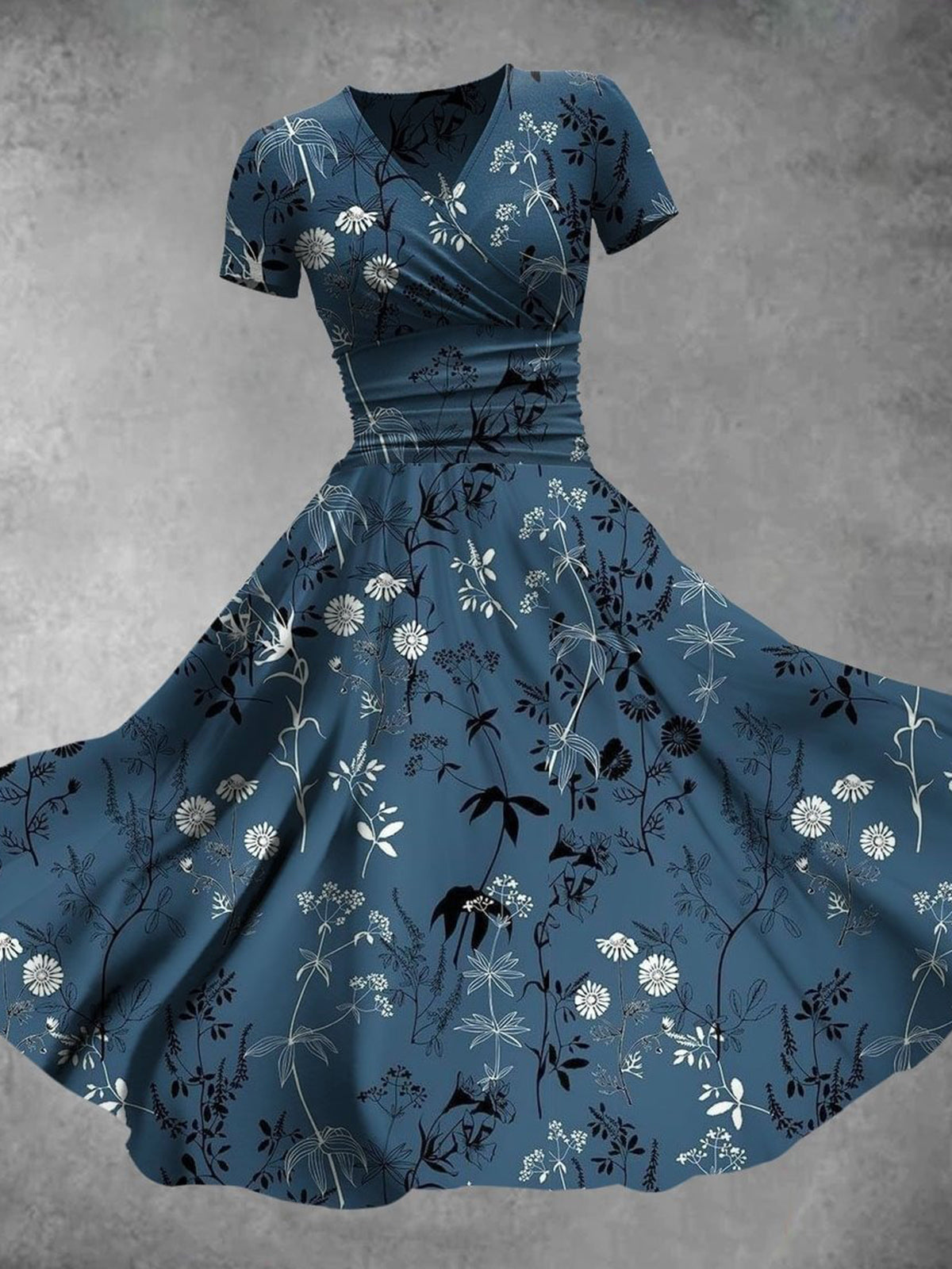 플라워 플랜트 V넥 반팔 여성용 드레스