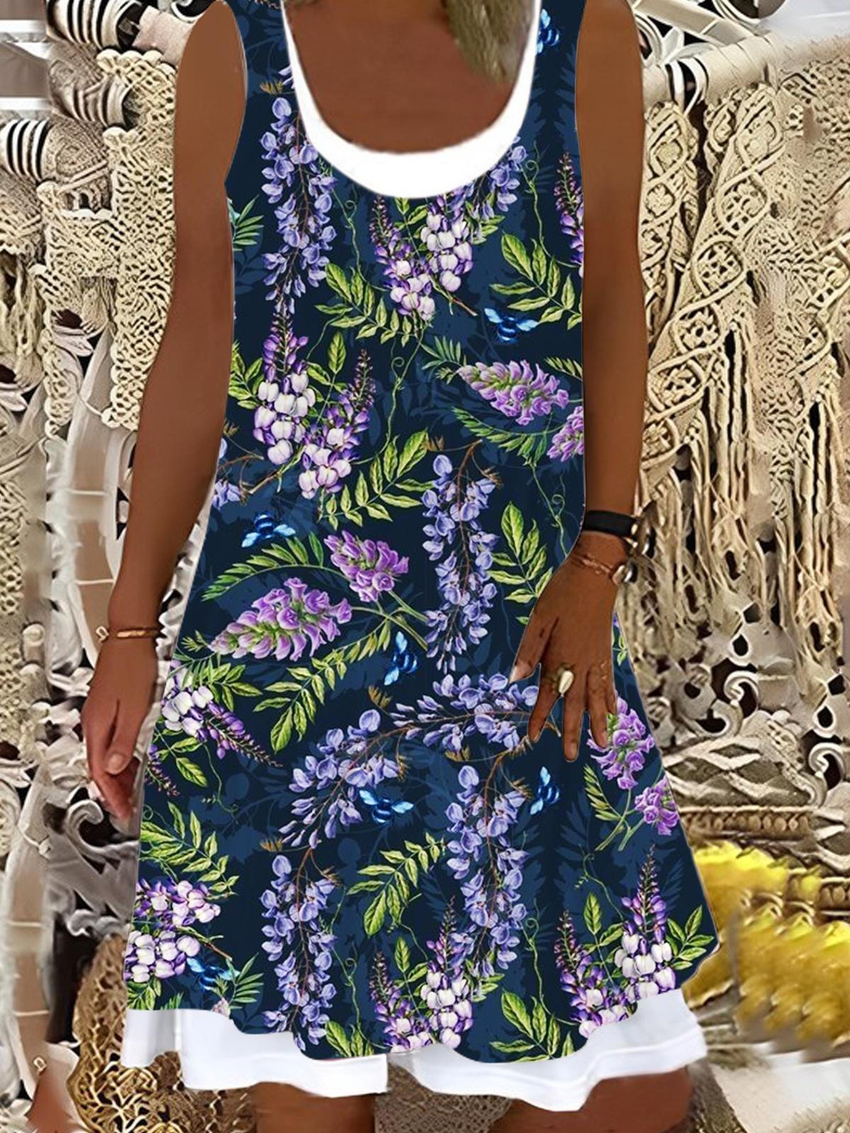 Lavendelfarbenes Damen False Two Kleid