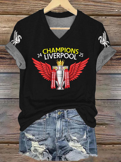 Liverpool Champions 2025 Retro V-neck T-Shirt