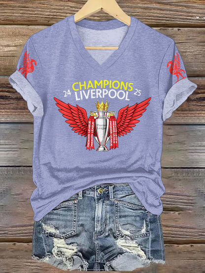 Liverpool Champions 2025 Retro V-neck T-Shirt