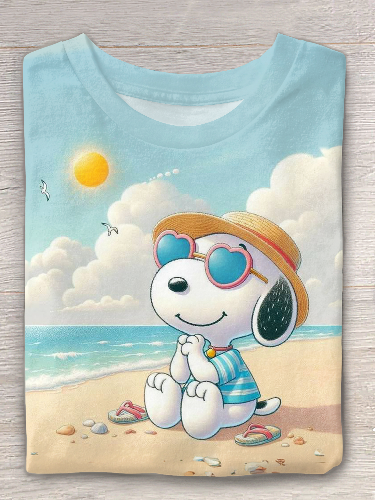 Fun Snoopy Beach Crew Neck T-shirt
