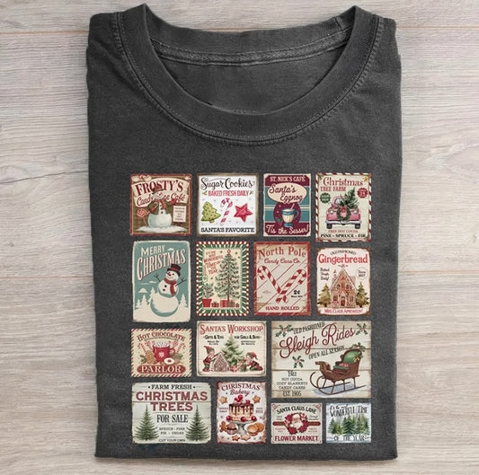 Vintage Christmas Washed Cotton Crew Neck T-Shirt
