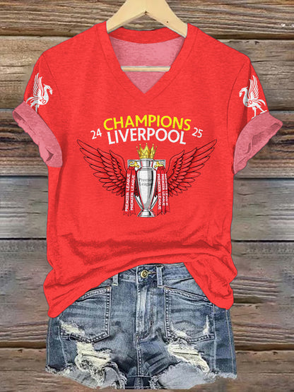 Liverpool Champions 2025 Retro V-neck T-Shirt