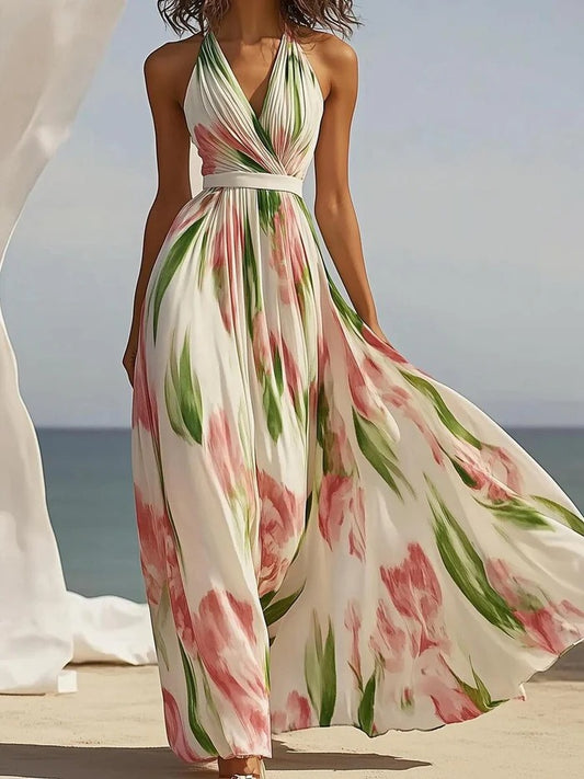 Elegant Sleeveless V-Neck Waistline Maxi Dress