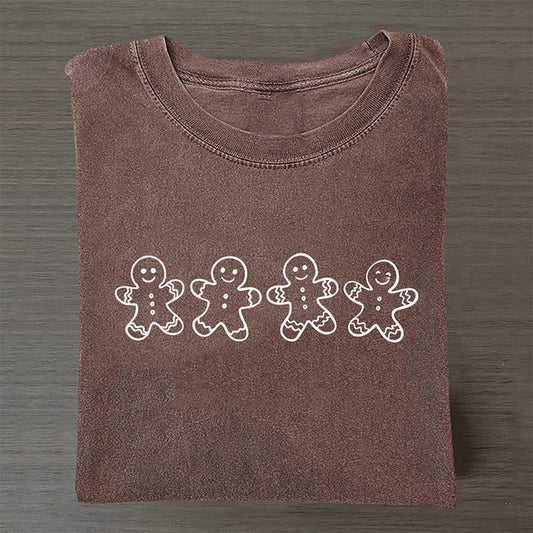 Christmas Gingerbread Washed Cotton Crew Neck T-Shirt