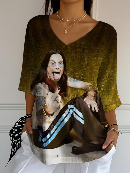In Memory of Ozzy Osbourne Ladies Loose 3/4 Sleeve Top