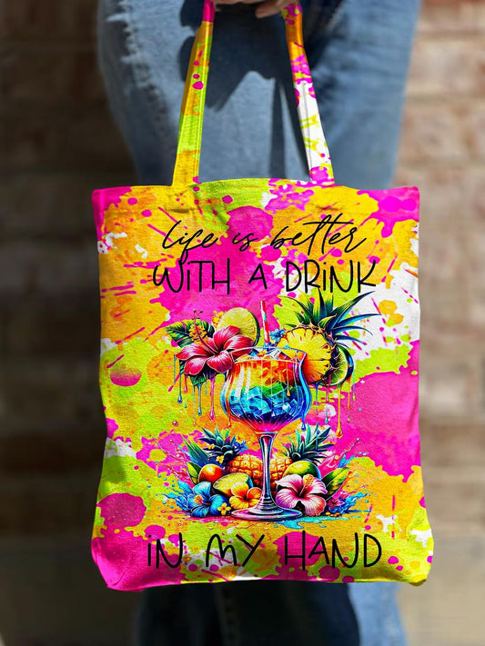 Sommergetränke Schultertasche aus Segeltuch mit Reißverschluss 