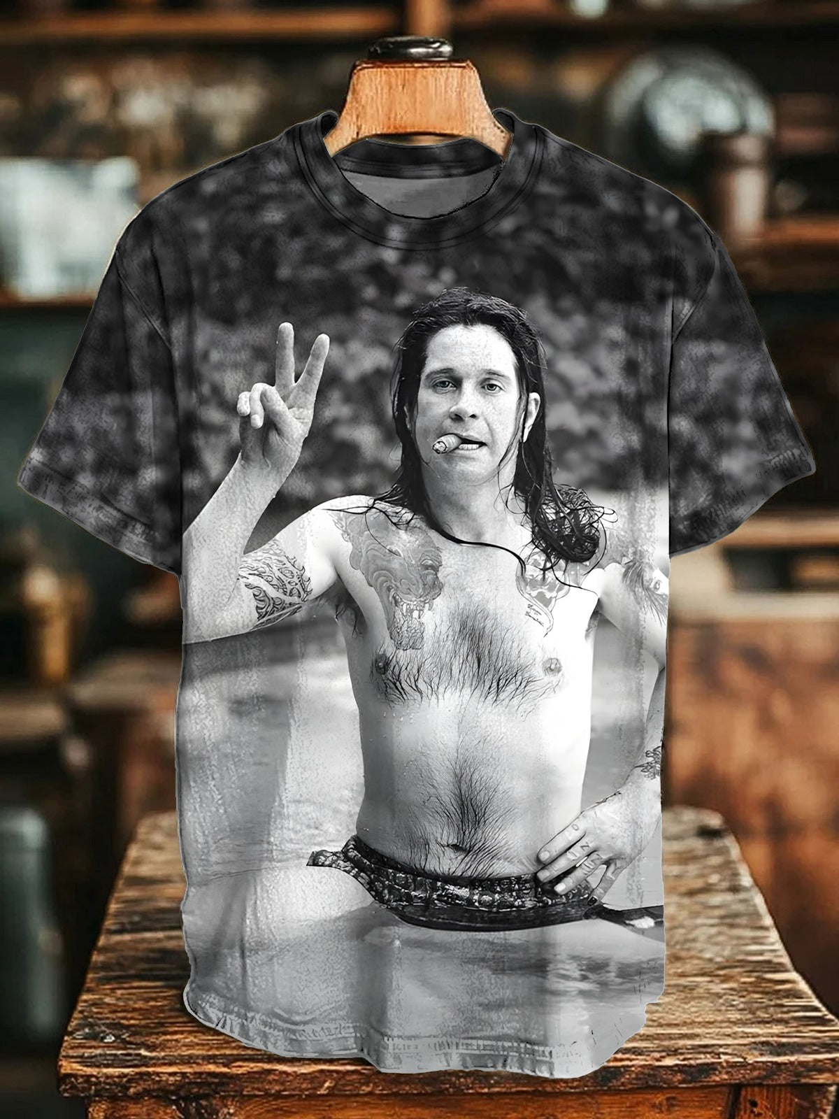 Ozzy Osbourne Black & White Photo Crew Neck T-shirt