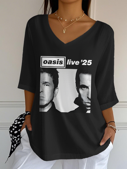 Oasis 2025 Tour V Neck 3/4 Sleeve Shirt