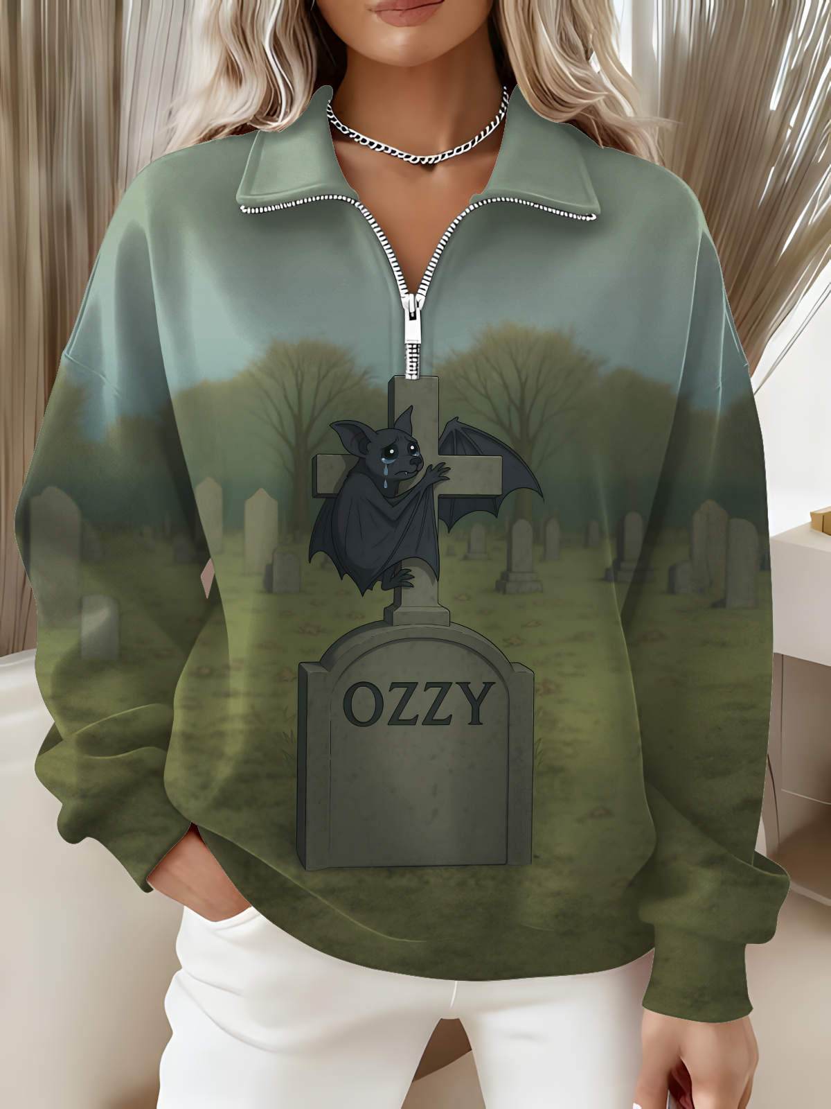 Women's Ozzy Osbourne Jesus Long Sleeve Zipper Sweatshirt