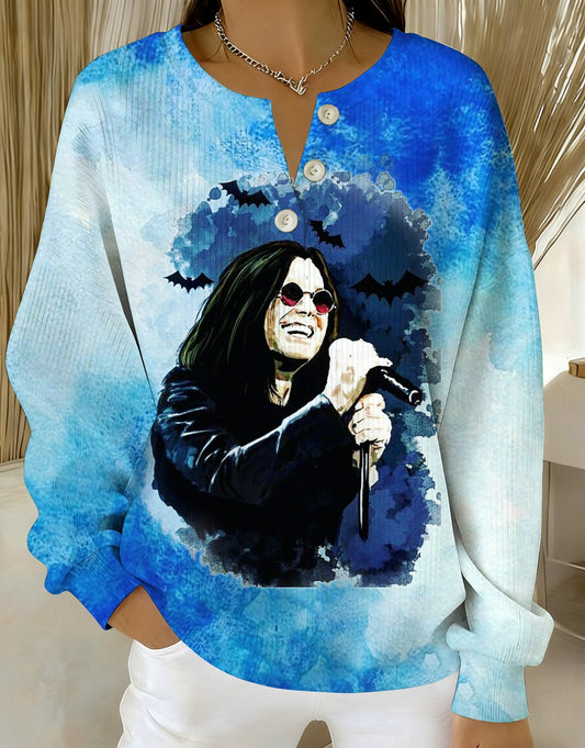 In Memory of Ozzy Knitted Button Long-Sleeved Top