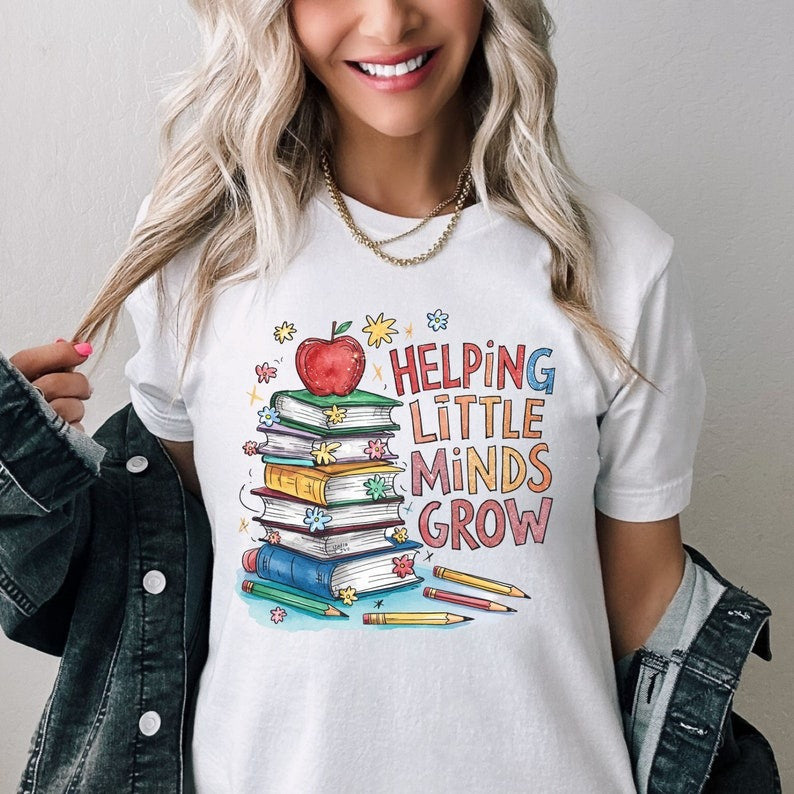 Helping Little Minds Grow Crew Neck Cotton Tee
