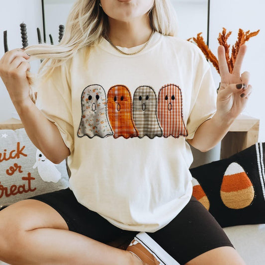 Preppy Floral Ghost Fall Crew Neck T-shirt