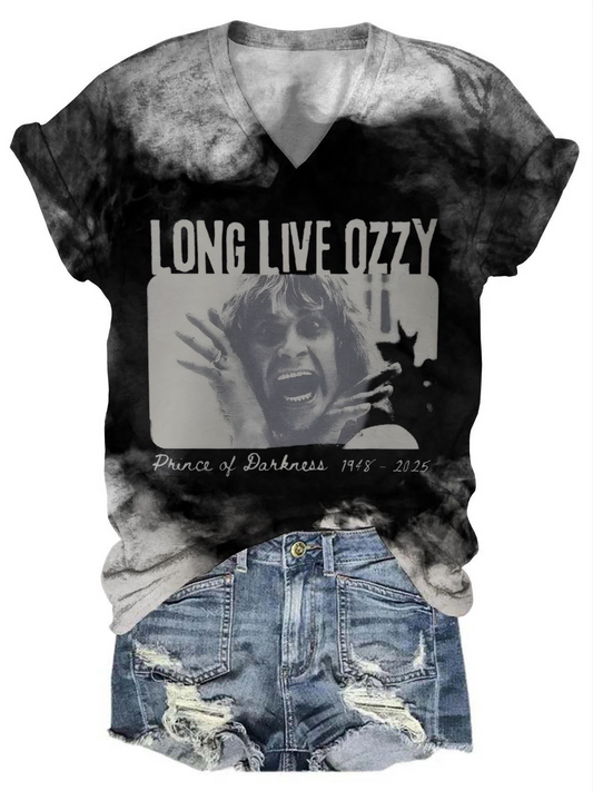 Commemorative Ozzy Osbourne Printed V-Neck T-Shirt