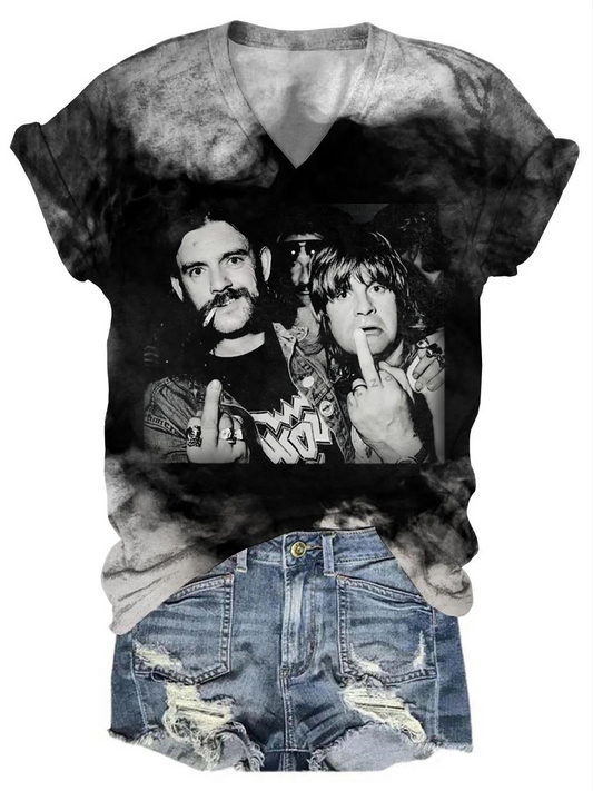 Commemorative Ozzy Osbourne Printed V-Neck T-Shirt