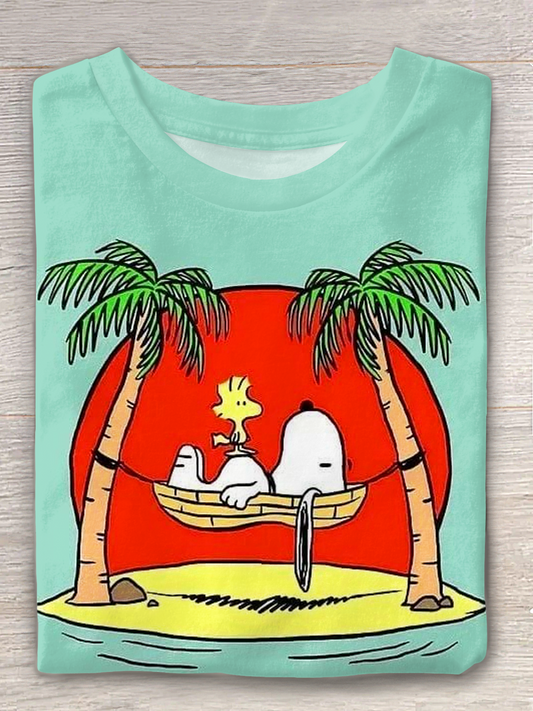 Snoopy At The Beach Crew Neck T-shirt