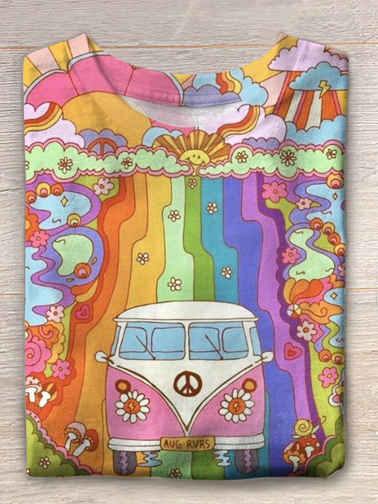 Colorful Hippie Van Art Crew Neck T-shirt