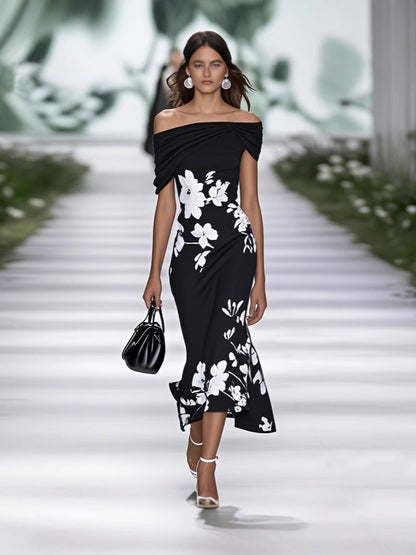 Floral Strapless Short Sleeve A-line Maxi Dress