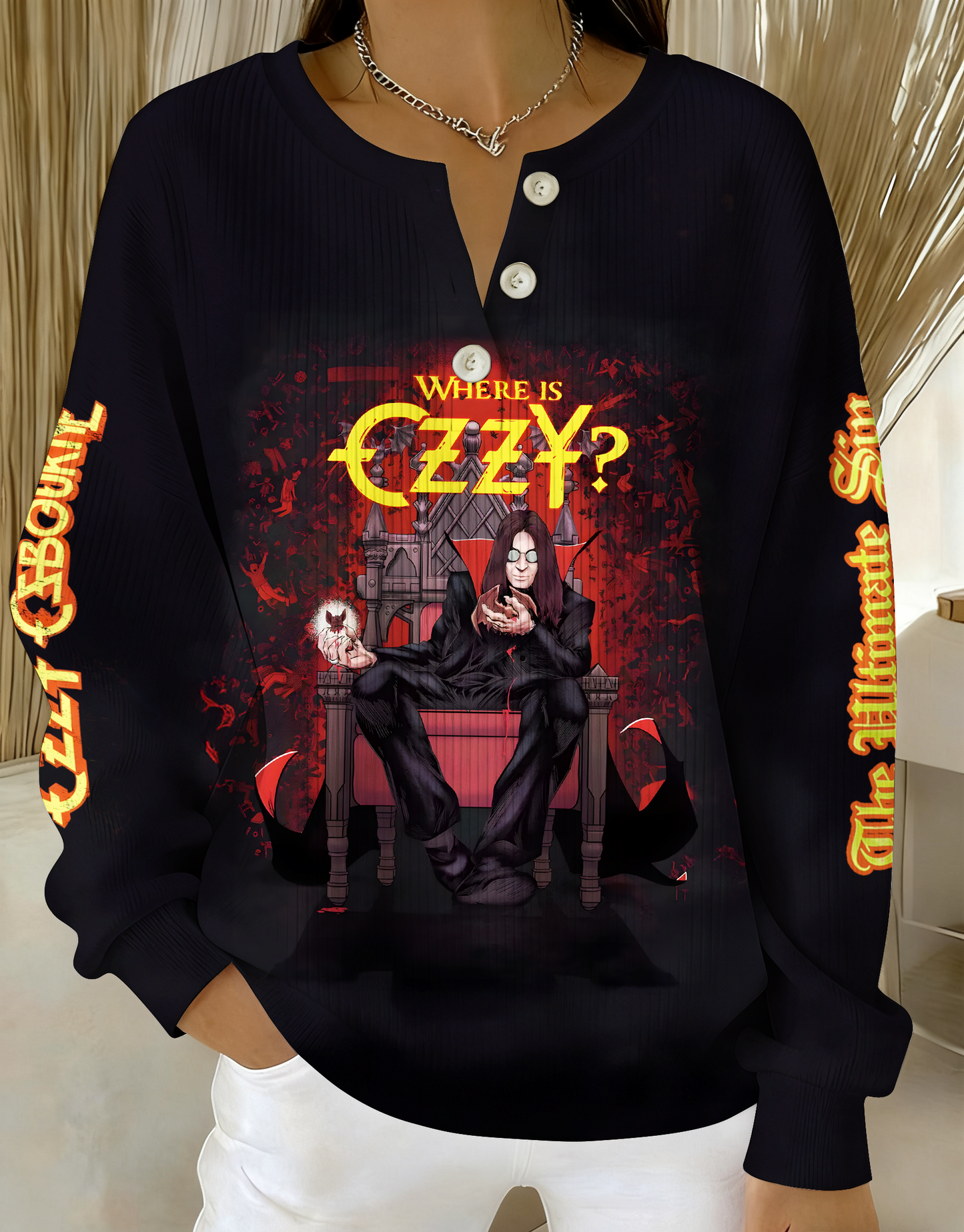 Ozzy Osbourne Knitted Button Long-Sleeved Top